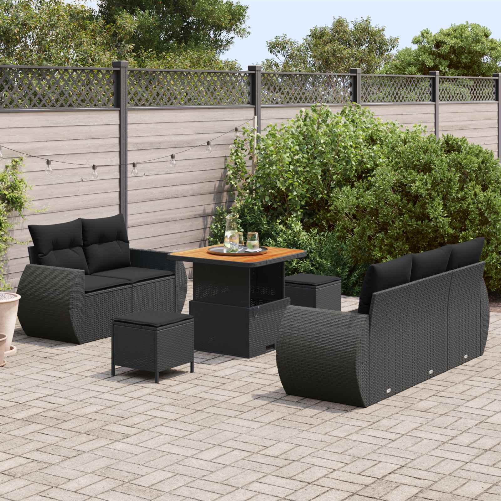 vidaXL Gartensofa-set mit Kissen mit Kissen 8 pcs Schwarz Poly-Rattan