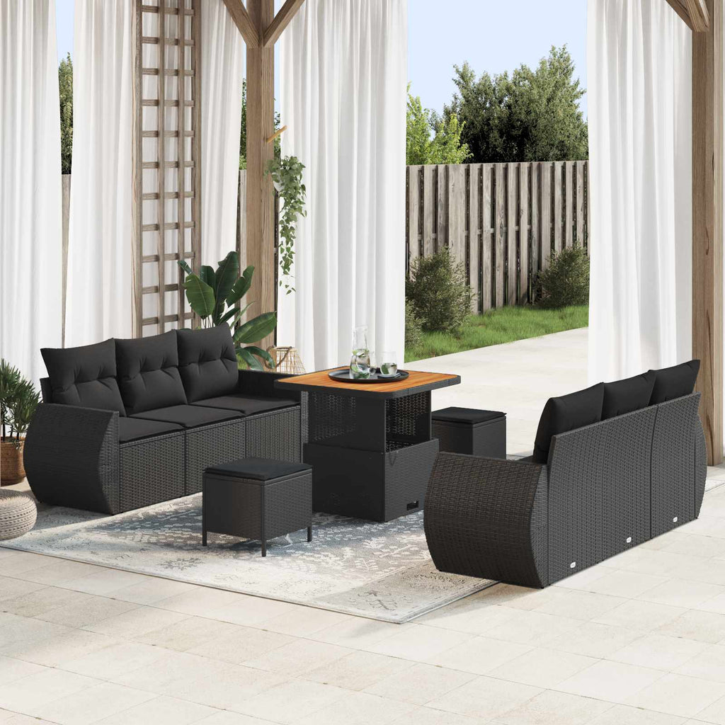 vidaXL Gartensofa-set mit Kissen mit Kissen 9 pcs Schwarz Poly-Rattan