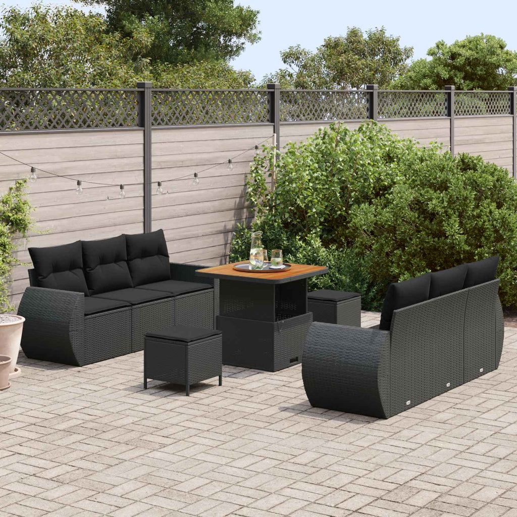 vidaXL Gartensofa-set mit Kissen mit Kissen 9 pcs Schwarz Poly-Rattan