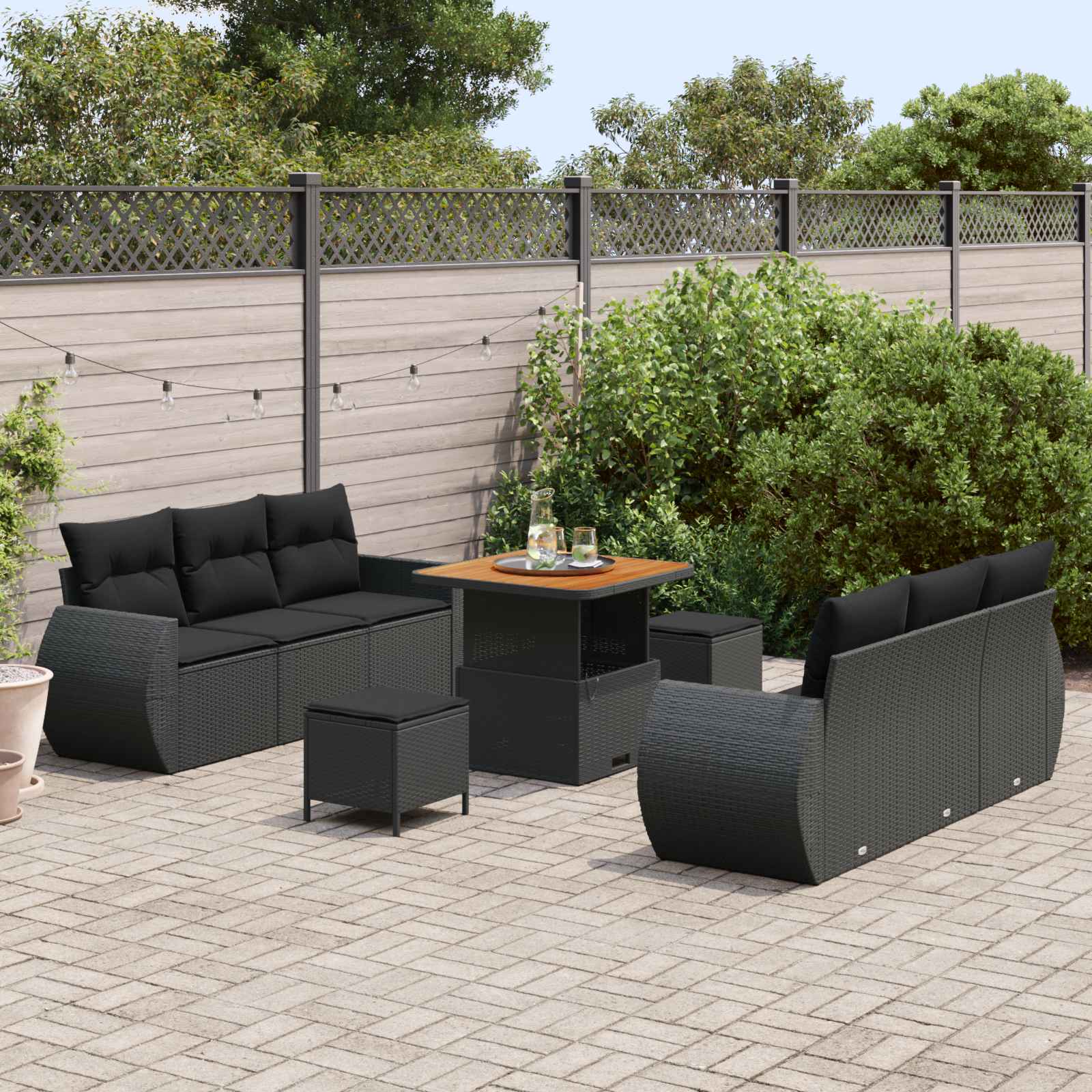 vidaXL Gartensofa-set mit Kissen mit Kissen 9 pcs Schwarz Poly-Rattan