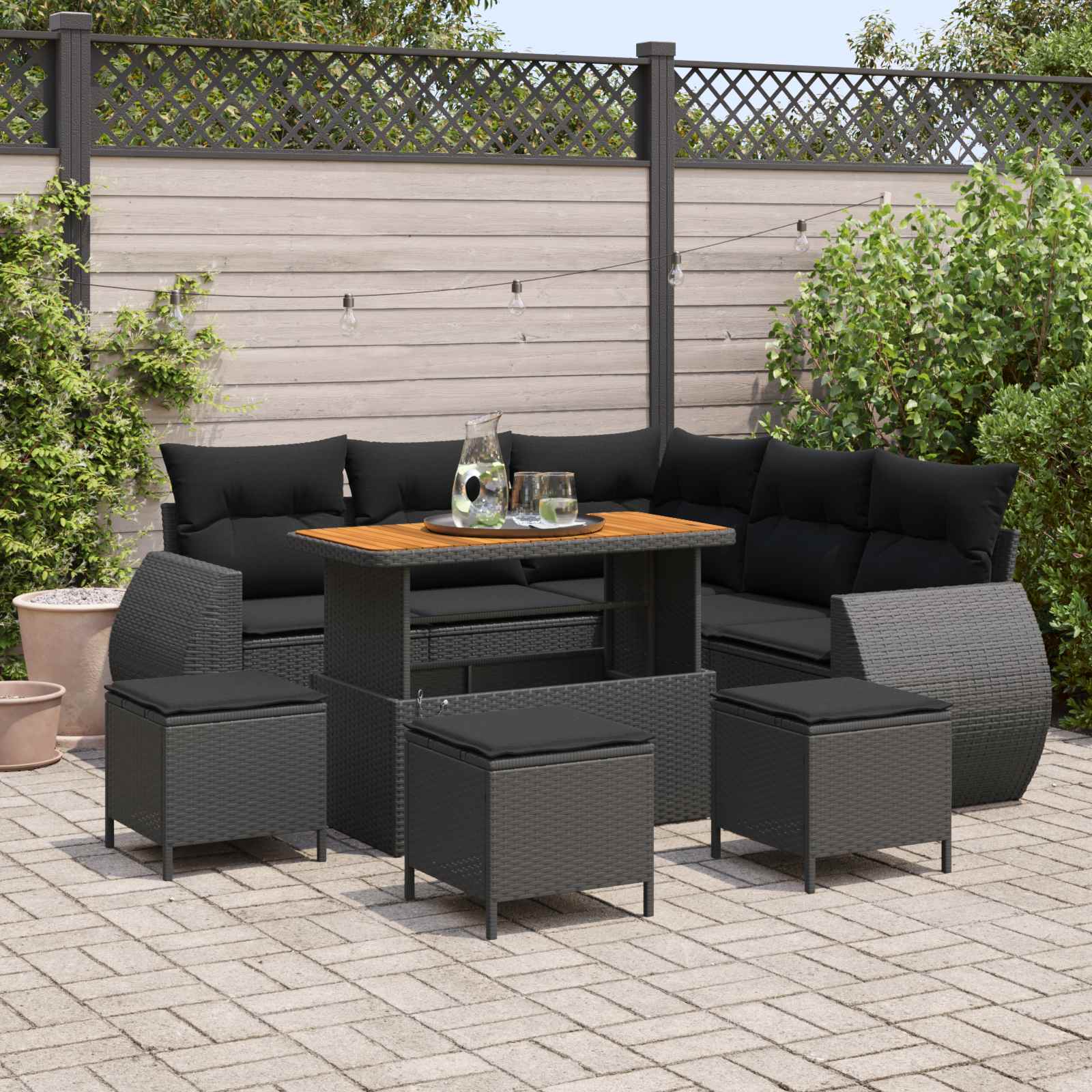 vidaXL Gartensofa-set 9 pcs 8-Sitzanzahl Schwarz Poly-Rattan