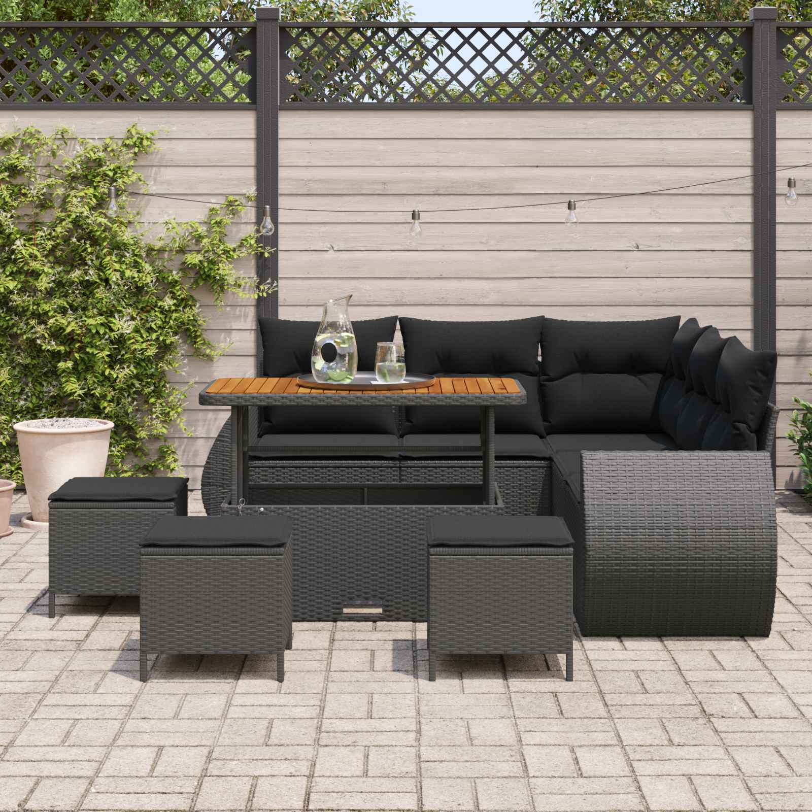 vidaXL Gartensofa-set 9 pcs 8-Sitzanzahl Schwarz Poly-Rattan