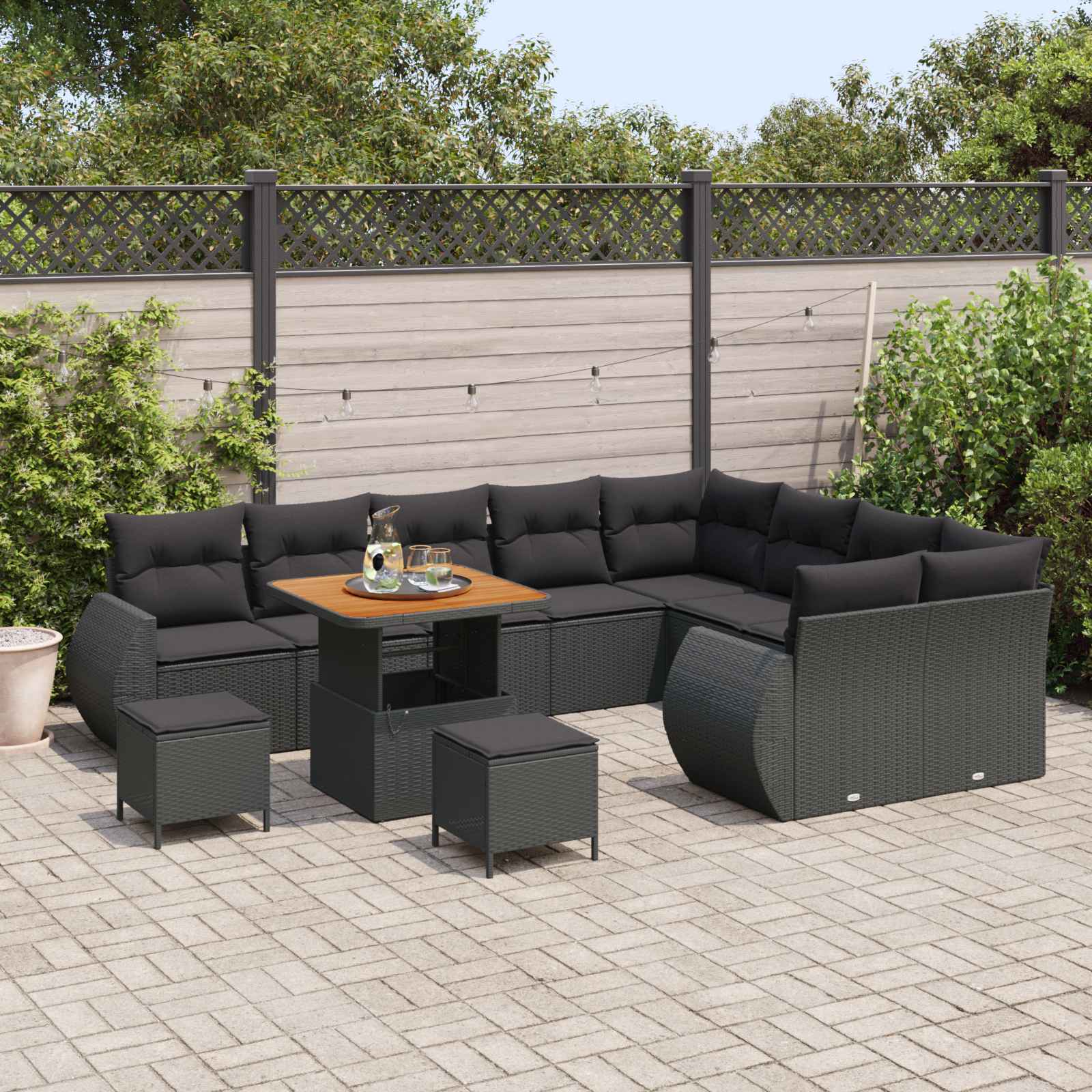 vidaXL Gartensofa-set mit Kissen mit Kissen 12 pcs Schwarz Poly Rattan