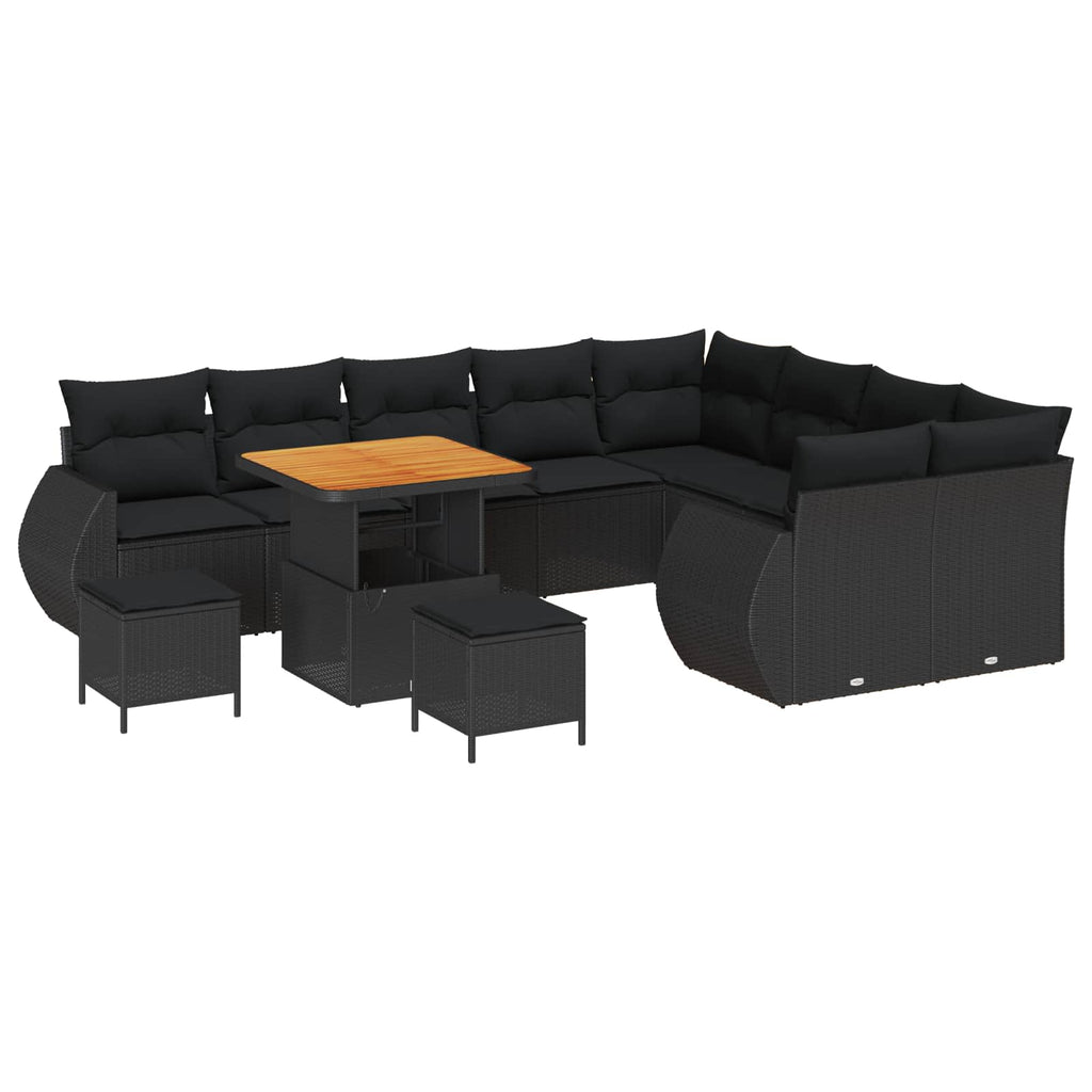 vidaXL Gartensofa-set mit Kissen mit Kissen 12 pcs Schwarz Poly Rattan