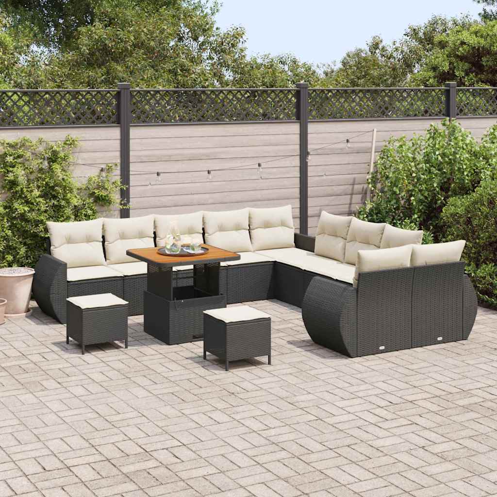 vidaXL Garten-Sofa-Set mit Kissen mit Kissen 13 pcs Schwarz und Creme