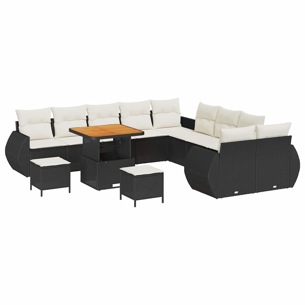 vidaXL Garten-Sofa-Set mit Kissen mit Kissen 13 pcs Schwarz und Creme