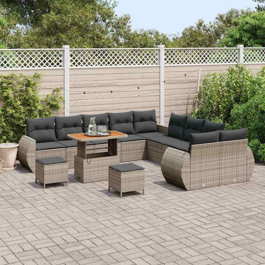vidaXL Garten-Sofa-Set mit Kissen mit Speicher mit Kissen 13 pcs Grau