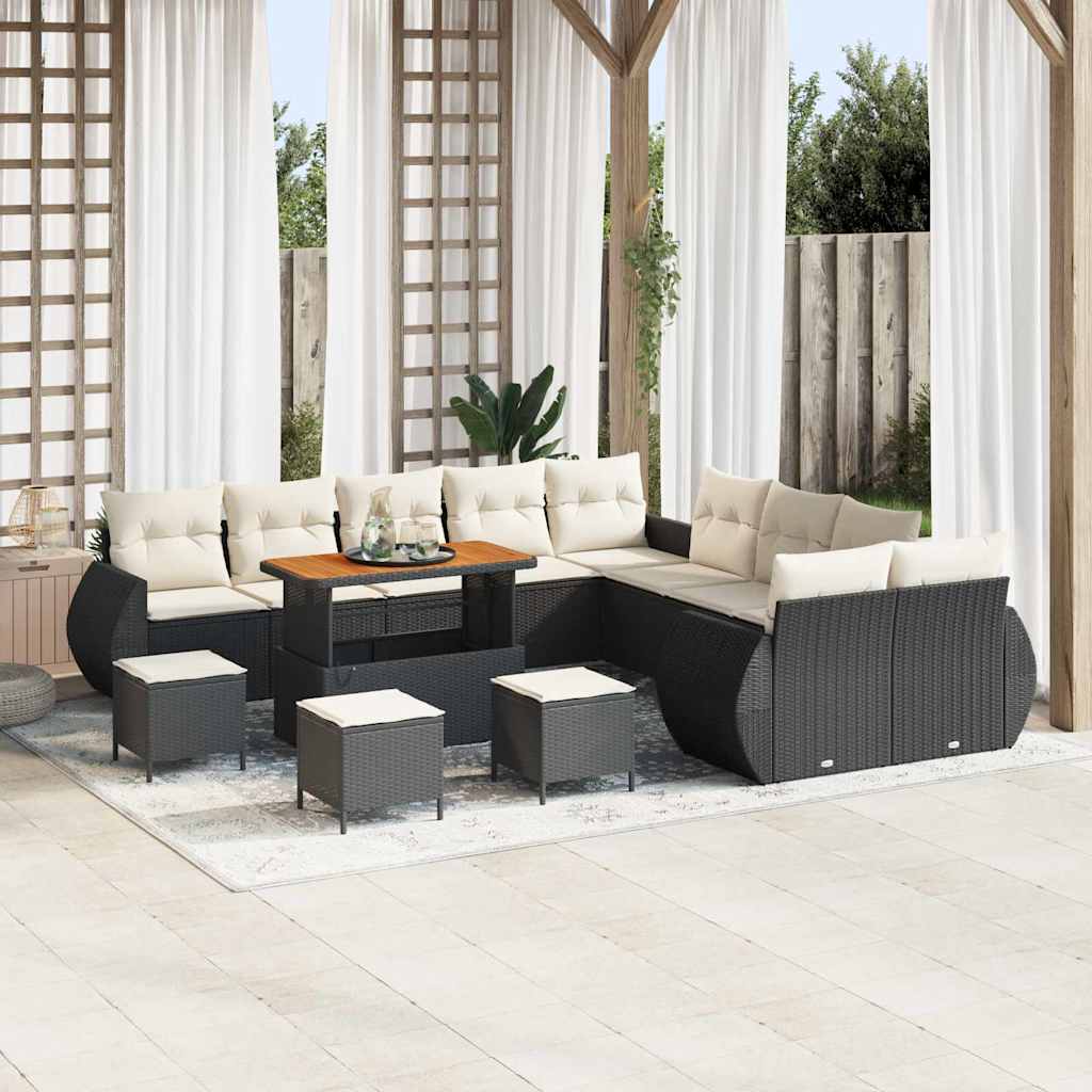 vidaXL Garten-Sofa-Set mit Kissen mit Kissen 14 pcs Schwarz und Creme