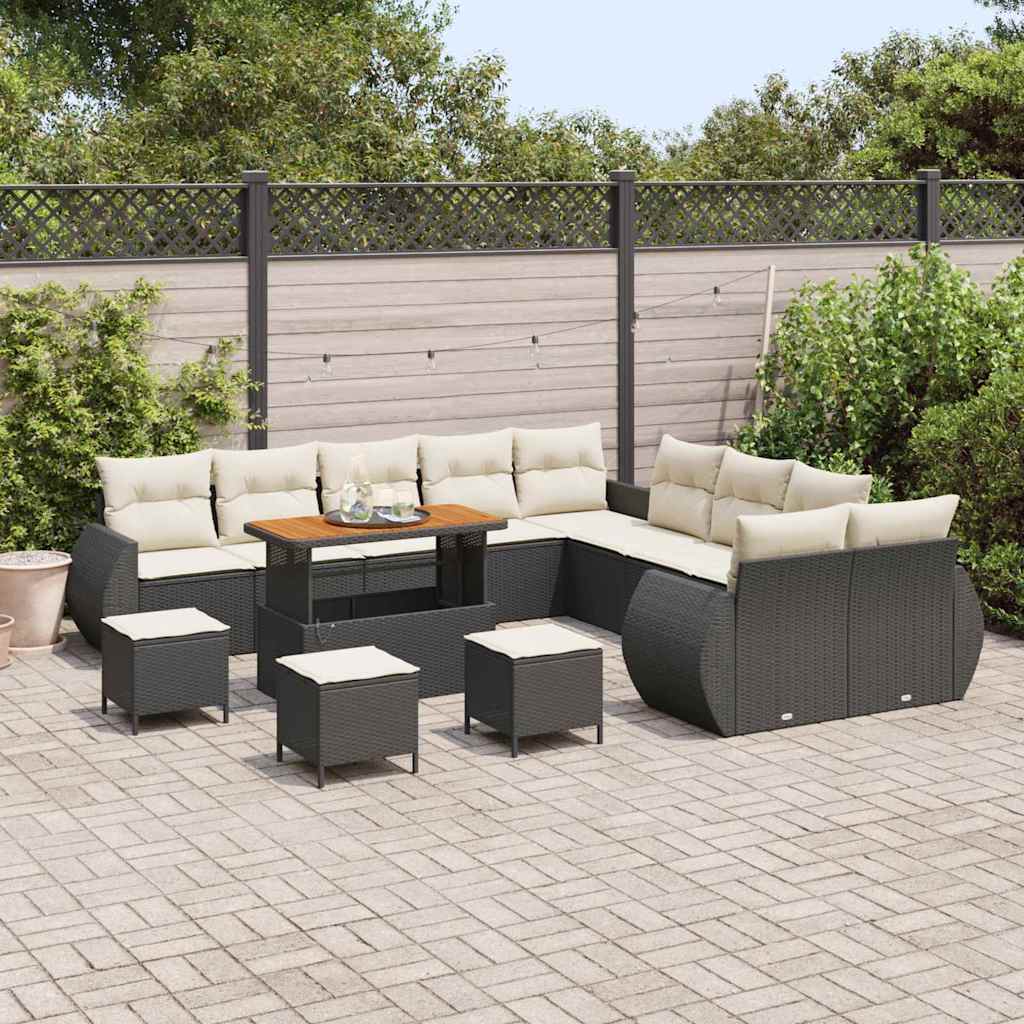vidaXL Garten-Sofa-Set mit Kissen mit Kissen 14 pcs Schwarz und Creme
