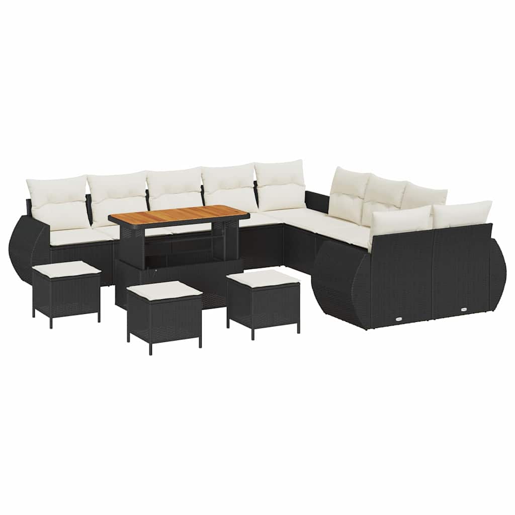 vidaXL Garten-Sofa-Set mit Kissen mit Kissen 14 pcs Schwarz und Creme