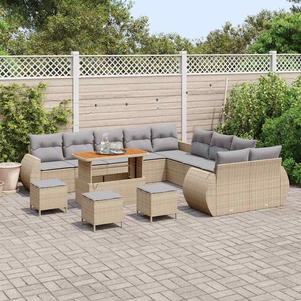 vidaXL Garten-Sofa-Set mit Kissen 14 pcs Beige und Hellgrau