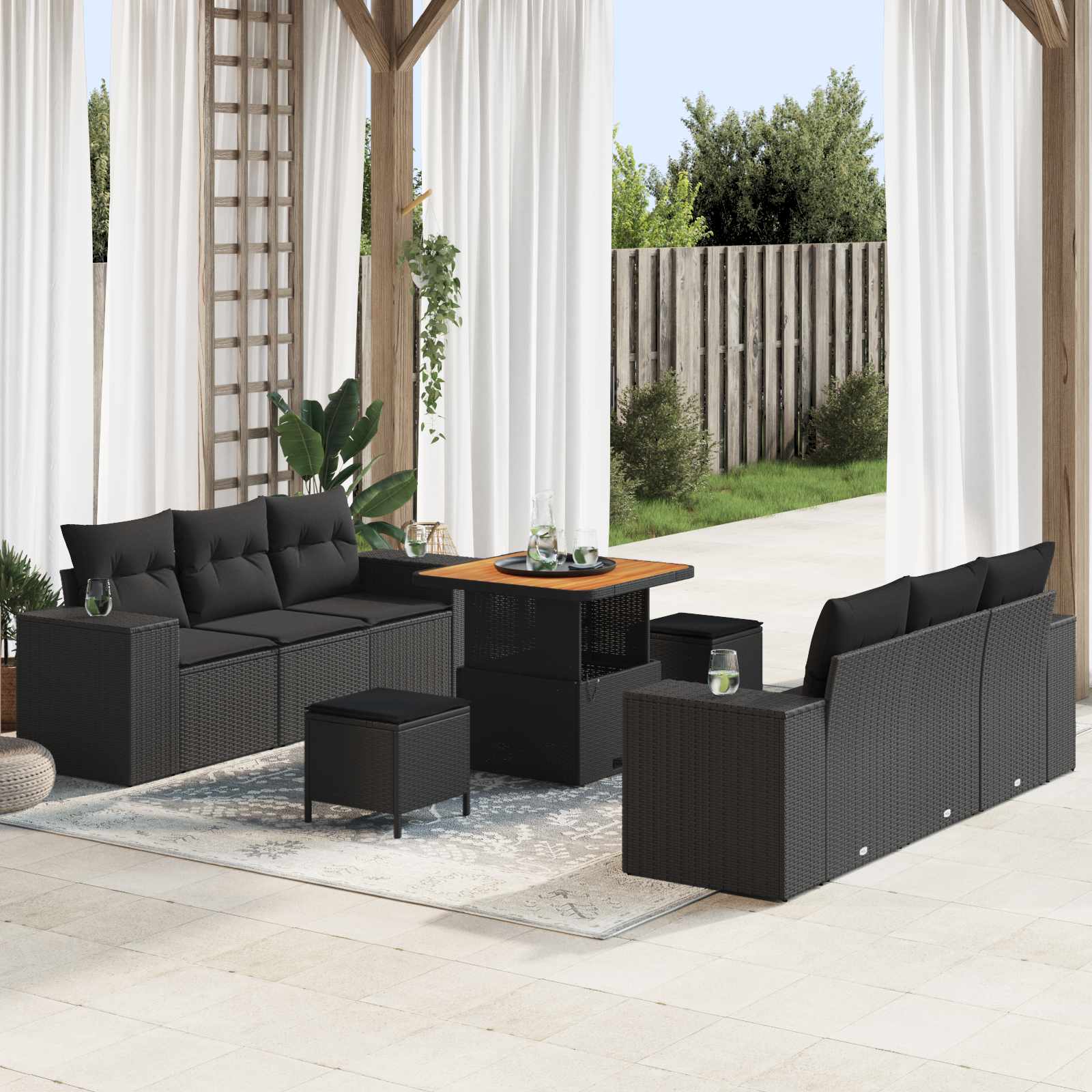 vidaXL Gartensofa-set mit Kissen Schwarz Poly-Rattan