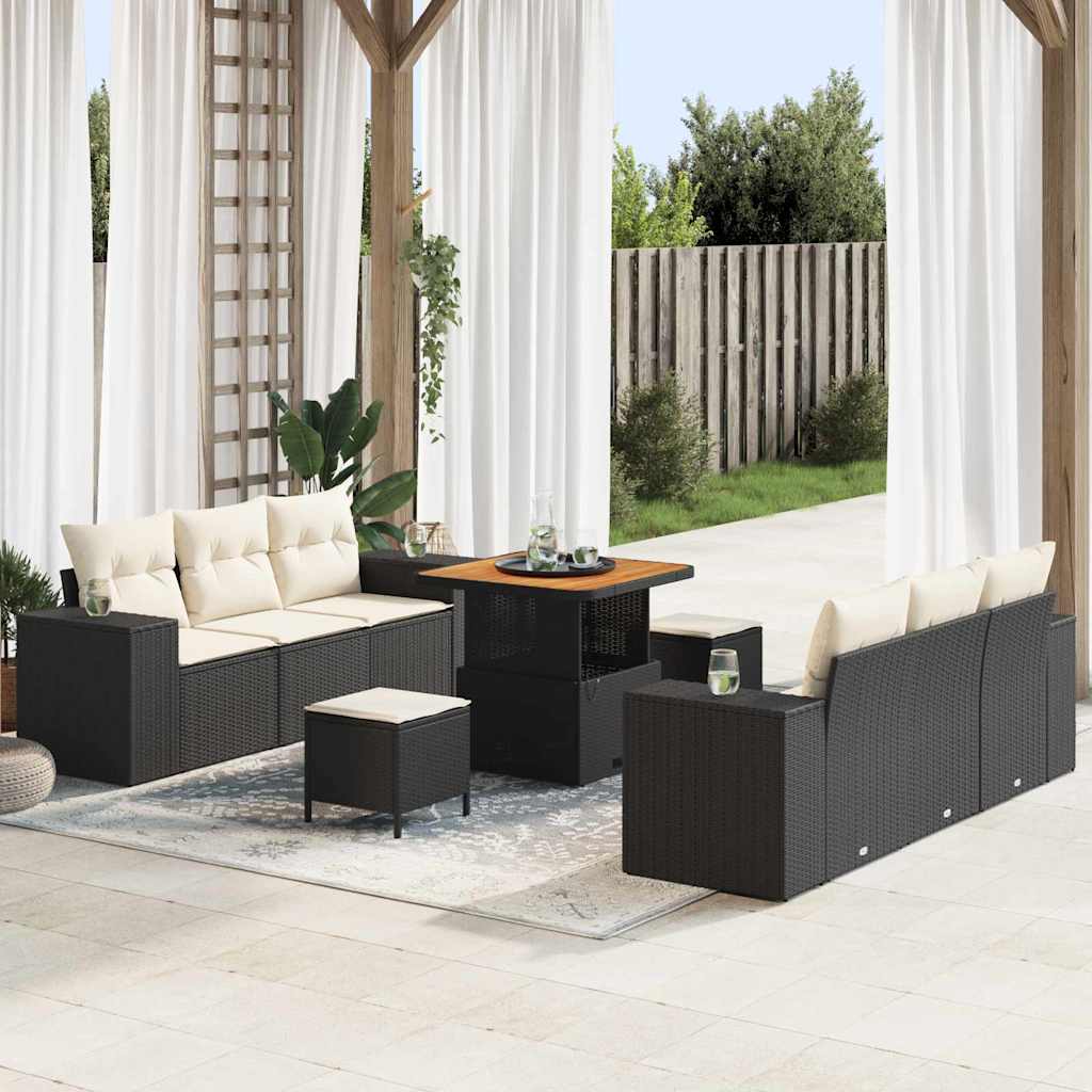 vidaXL Gartensofa-set Schwarz und Creme 221 x 204 x 85 cm Poly Rattan