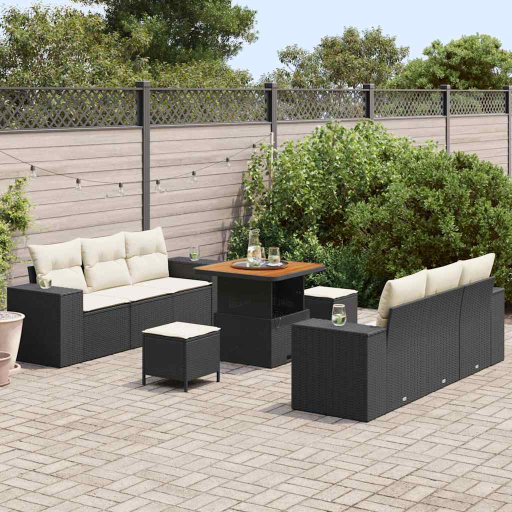 vidaXL Gartensofa-set Schwarz und Creme 221 x 204 x 85 cm Poly Rattan