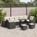 vidaXL Garten-Sofa-Set mit Kissen mit Kissen 10 pcs Schwarz und Creme