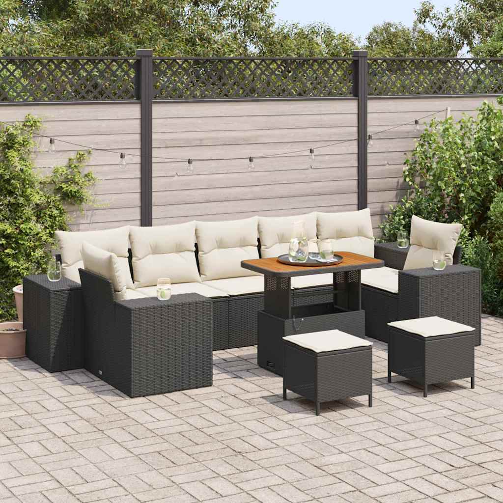 vidaXL Garten-Sofa-Set mit Kissen mit Kissen 10 pcs Schwarz und Creme