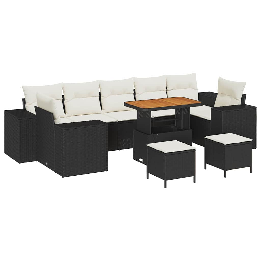 vidaXL Garten-Sofa-Set mit Kissen mit Kissen 10 pcs Schwarz und Creme