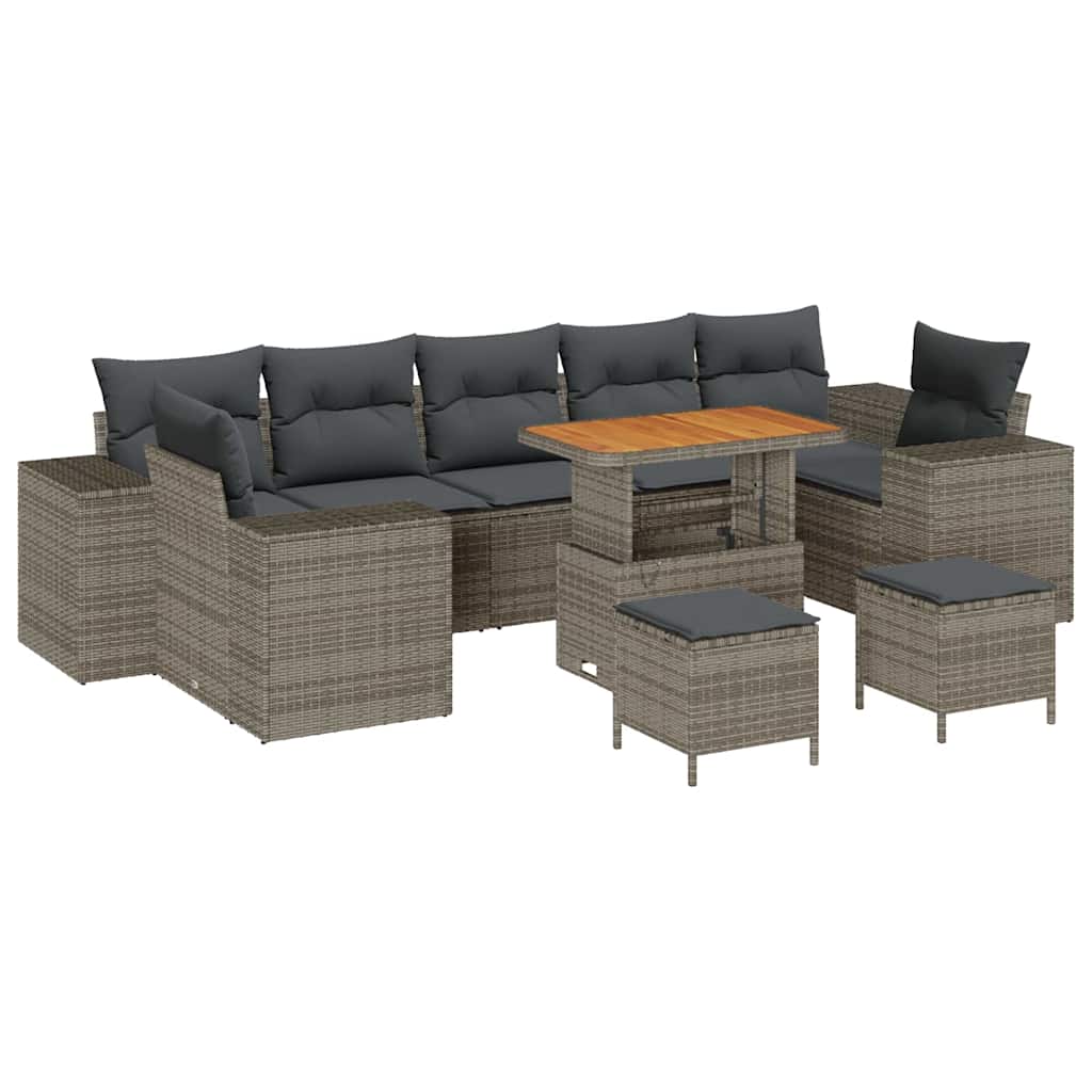 vidaXL Garten-Sofa-Set mit Kissen mit Speicher mit Kissen 10 pcs Grau