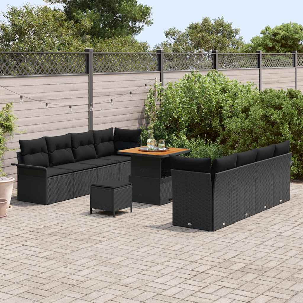 vidaXL Garten-Sofa-Set mit Kissen mit Speicher Schwarz 80 x 80 x 71 cm