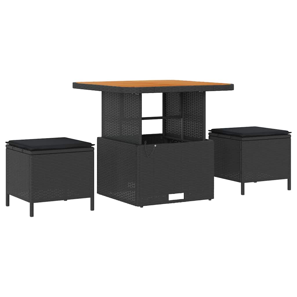 vidaXL Garten-Sofa-Set mit Kissen mit Speicher Schwarz 80 x 80 x 71 cm