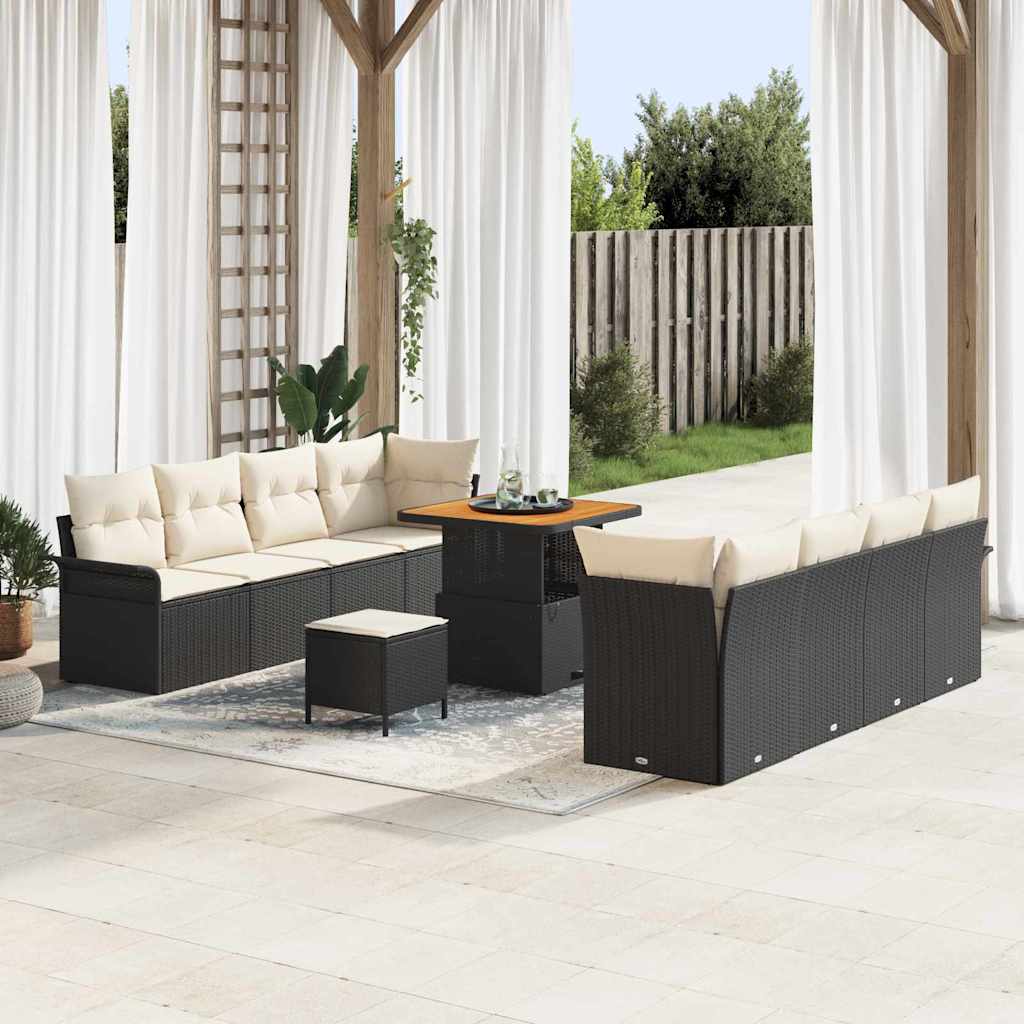 vidaXL Garten-Sofa-Set mit Kissen Schwarz und Creme 80 x 80 x 71 cm