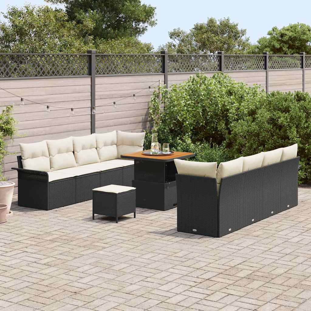 vidaXL Garten-Sofa-Set mit Kissen Schwarz und Creme 80 x 80 x 71 cm