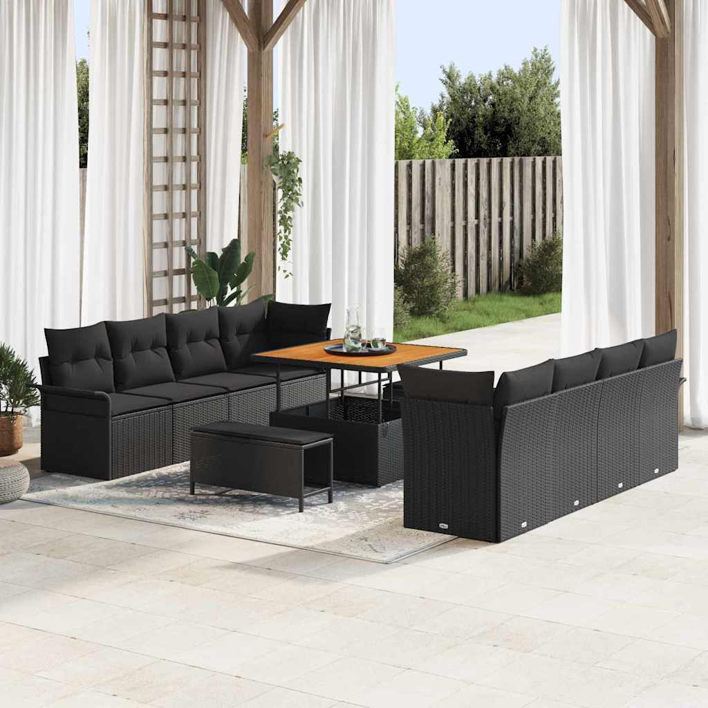 vidaXL Garten-Sofa-Set mit Kissen Schwarz 100 x 100 x 71 cm