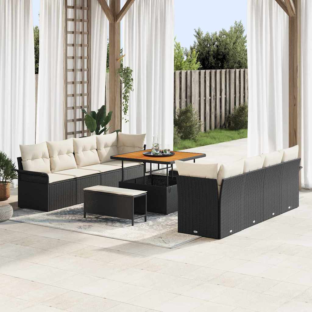vidaXL Garten-Sofa-Set mit Kissen Schwarz und Creme 80 x 80 x 71 cm