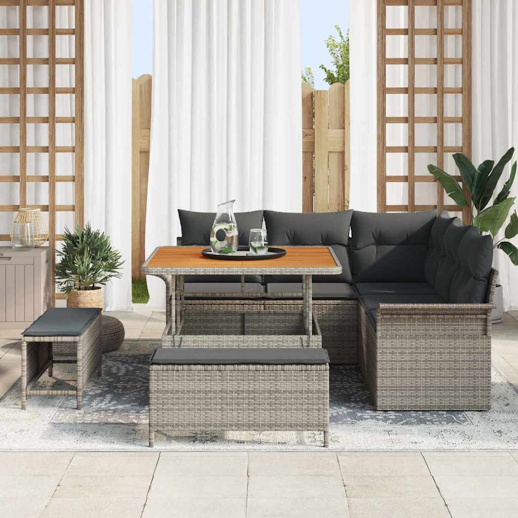 vidaXL Garten-Sofa-Set mit Kissen mit Speicher mit Kissen 8 pcs Grau