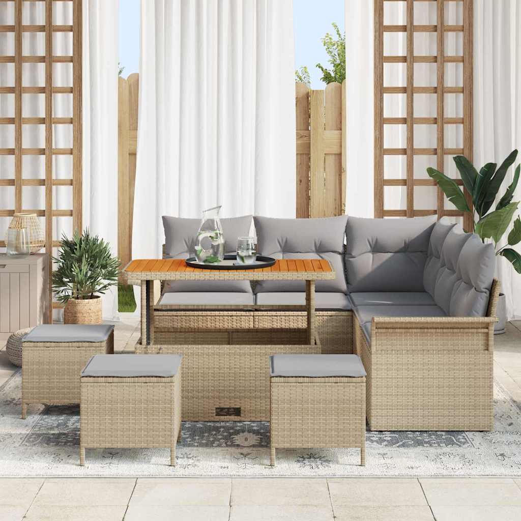 vidaXL Garten-Sofa-Set mit Kissen mit Kissen 9 pcs Beige und Hellgrau