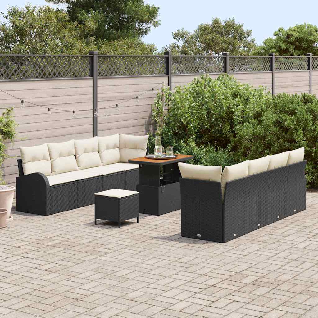 vidaXL Garten-Sofa-Set mit Kissen mit Kissen 11 pcs Schwarz und Creme