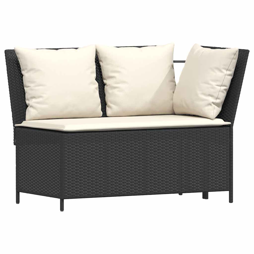 vidaXL 3-tlg. Garten-Sofagarnitur mit Kissen Schwarz Poly Rattan