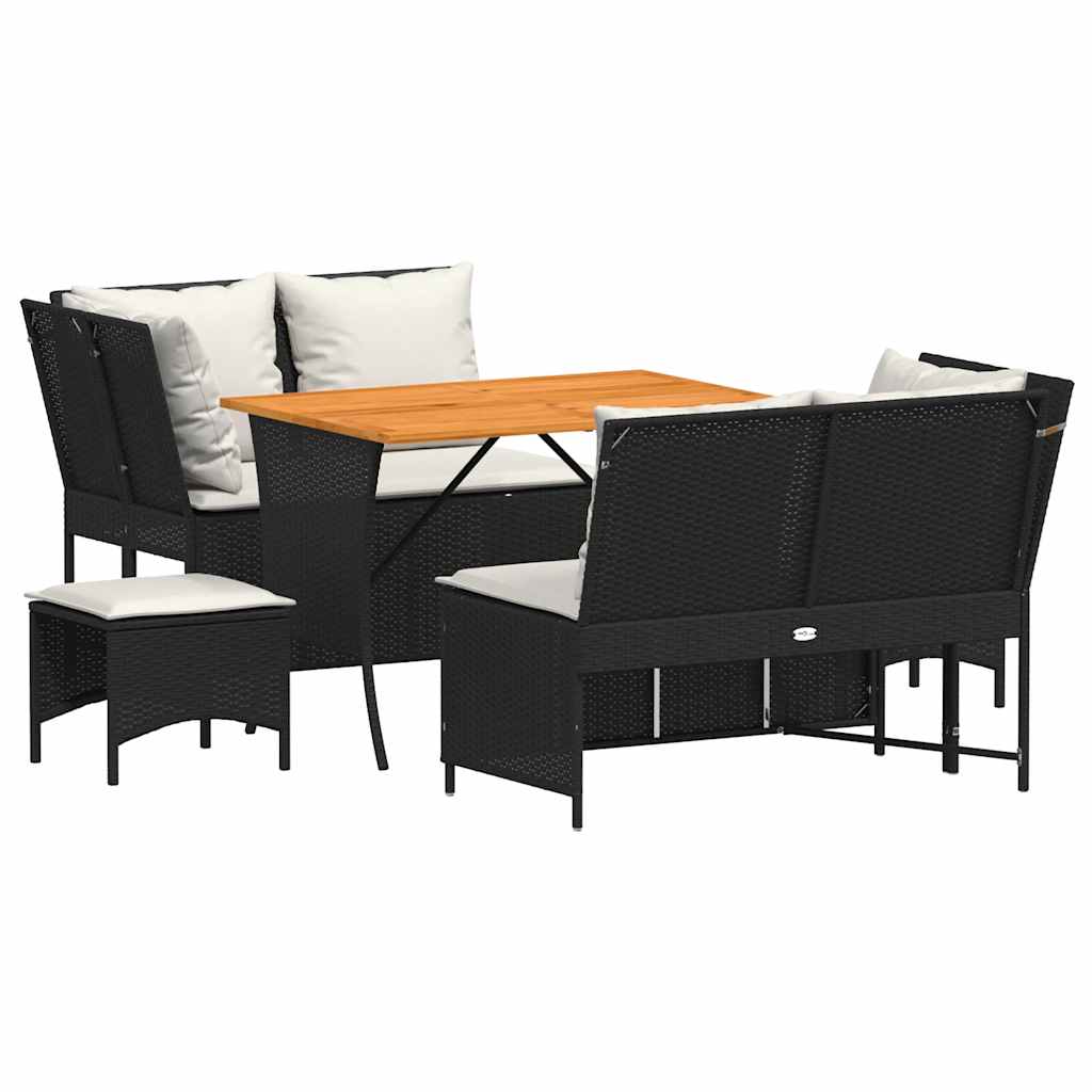vidaXL 5-tlg. Garten-Sofagarnitur mit Kissen Schwarz Poly Rattan
