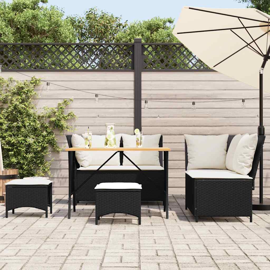 vidaXL 5-tlg. Garten-Sofagarnitur mit Kissen Schwarz Poly Rattan