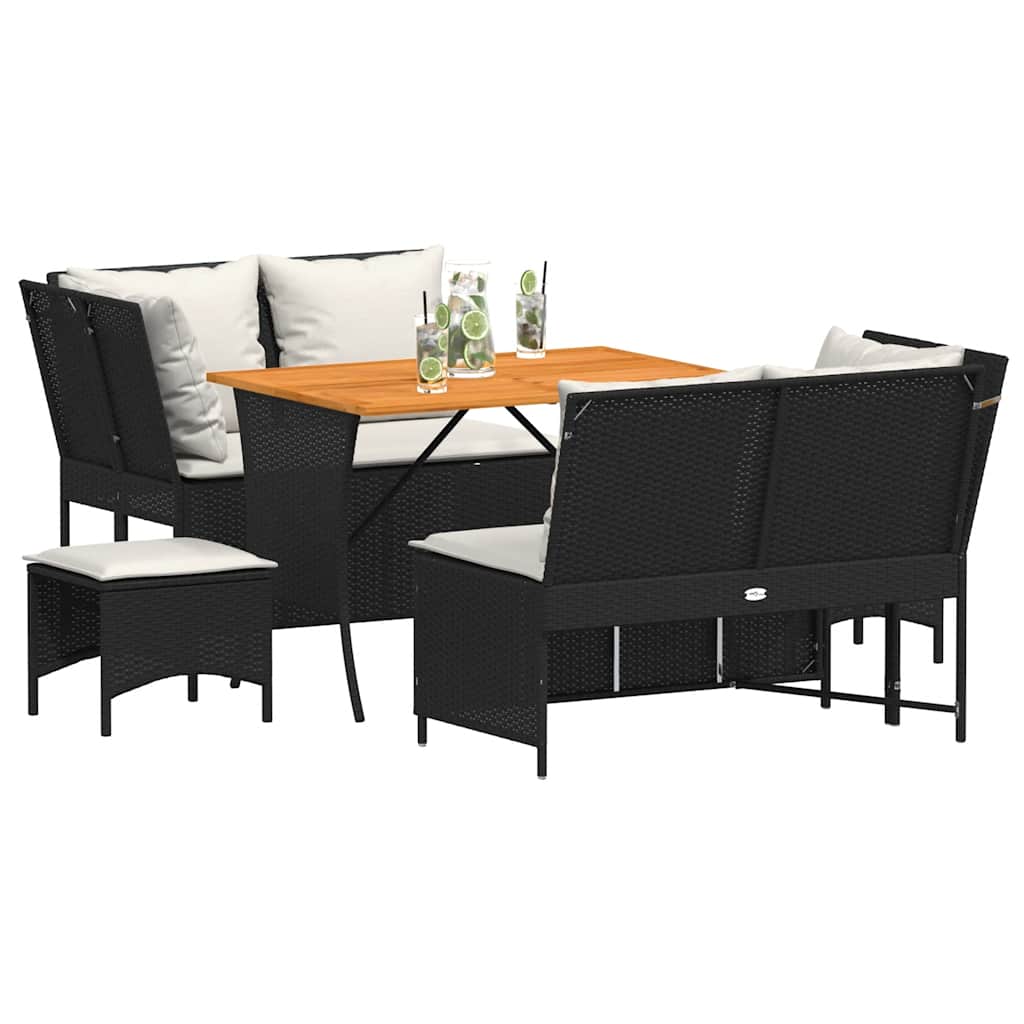 vidaXL 5-tlg. Garten-Sofagarnitur mit Kissen Schwarz Poly Rattan