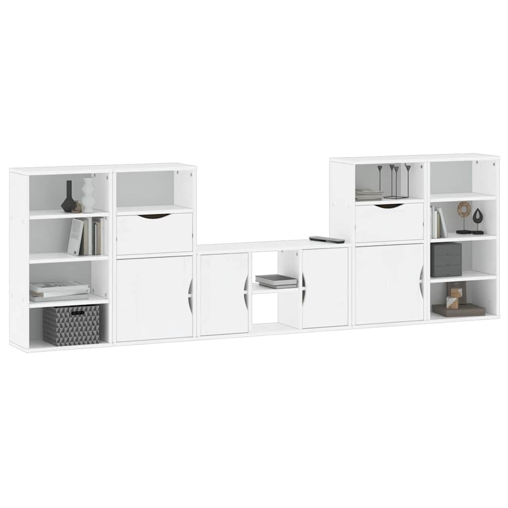 vidaXL 5-tlg. Wohnwand mit Stauraum ODDA Weiß Massivholz Kiefer