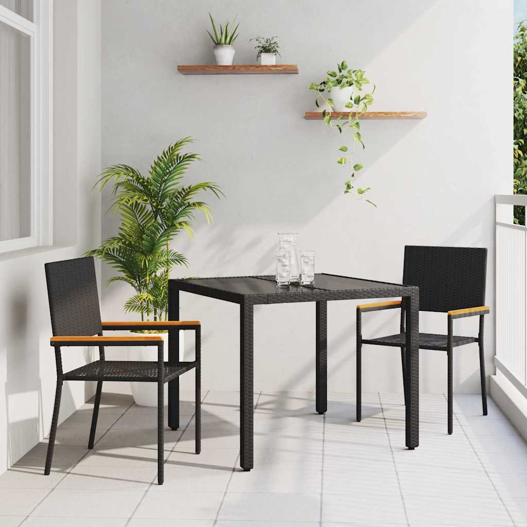 vidaXL Garten Essgruppe 3 pcs Schwarz Poly-Rattan