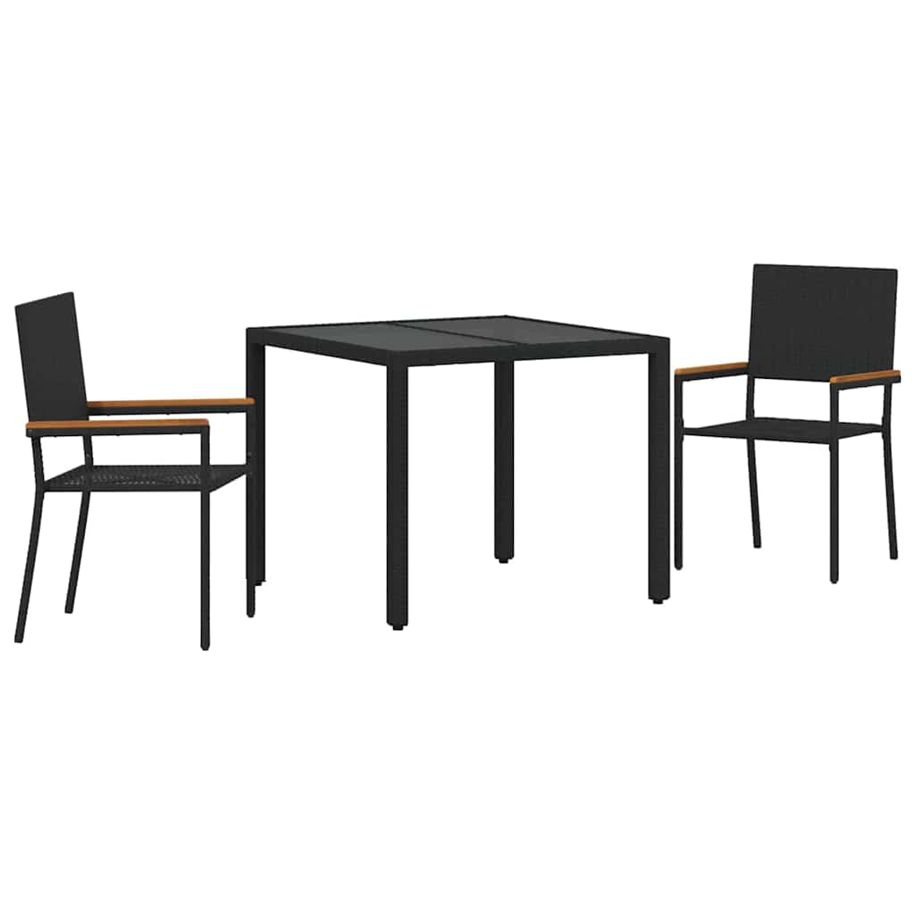 vidaXL Garten Essgruppe 3 pcs Schwarz Poly-Rattan