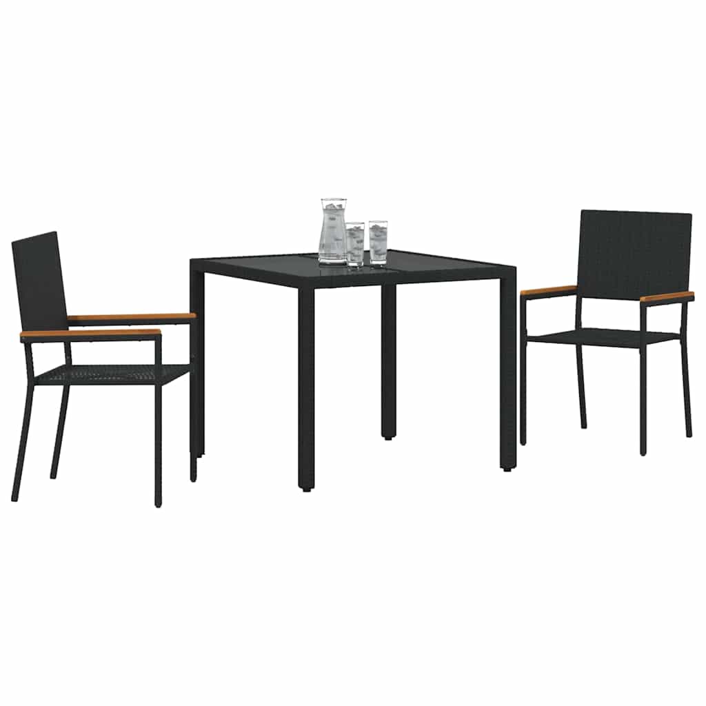 vidaXL Garten Essgruppe 3 pcs Schwarz Poly-Rattan