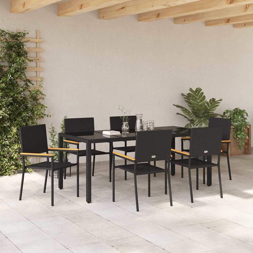 vidaXL Garten Essgruppe 7 pcs Schwarz Poly-Rattan