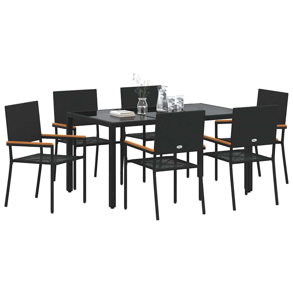 vidaXL Garten Essgruppe 7 pcs Schwarz Poly-Rattan