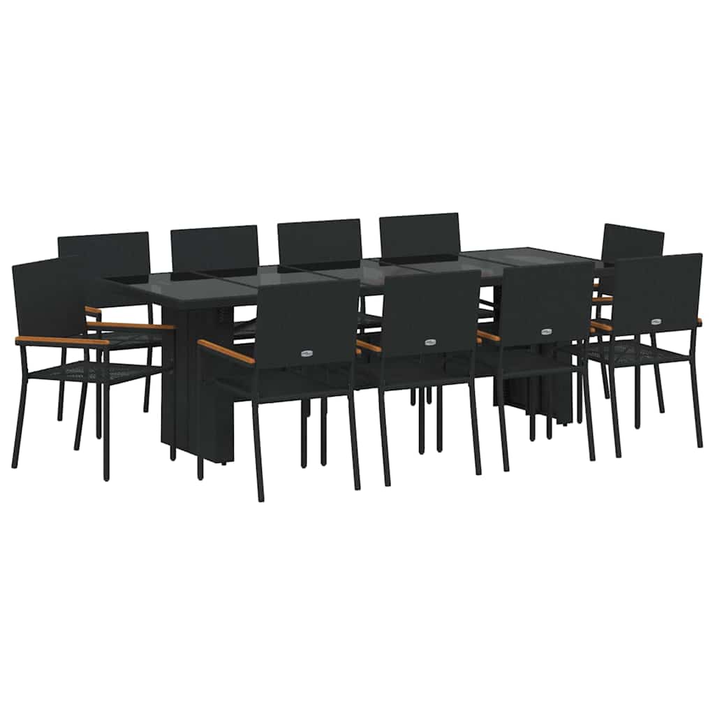 vidaXL Garten Essgruppe 11 pcs Schwarz Poly-Rattan