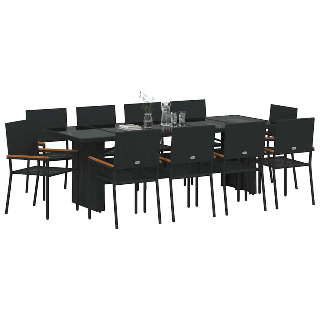vidaXL Garten Essgruppe 11 pcs Schwarz Poly-Rattan