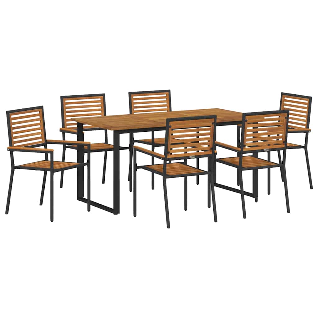 vidaXL Garten Essgruppe 7 pcs Schwarz Massivholz Akazie