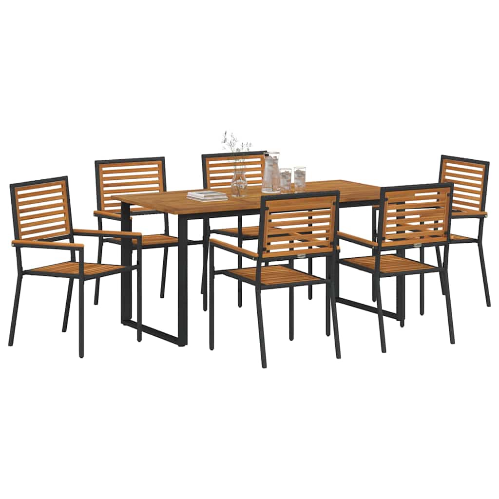 vidaXL Garten Essgruppe 7 pcs Schwarz Massivholz Akazie
