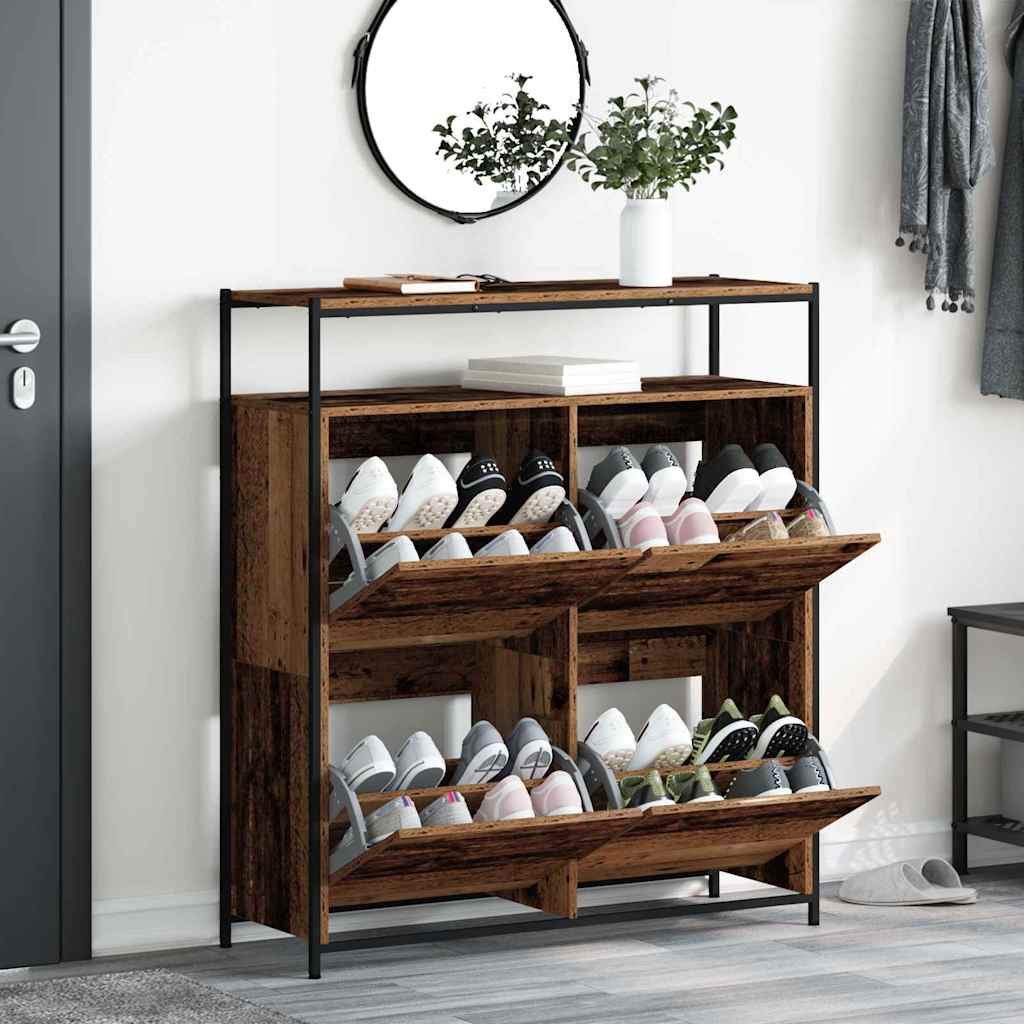 vidaXL Schuhschrank mit Regal Altholz 100 x 34 x 112 cm Holzwerkstoff