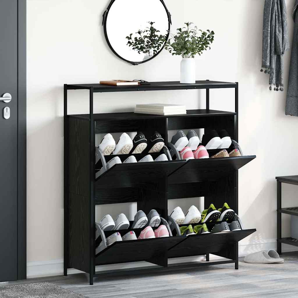 vidaXL Schuhschrank mit Regal Schwarz Eichen-Optik 100 x 34 x 112 cm