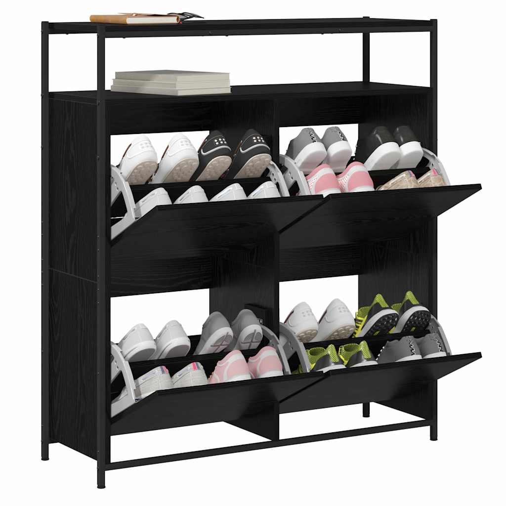 vidaXL Schuhschrank mit Regal Schwarz Eichen-Optik 100 x 34 x 112 cm