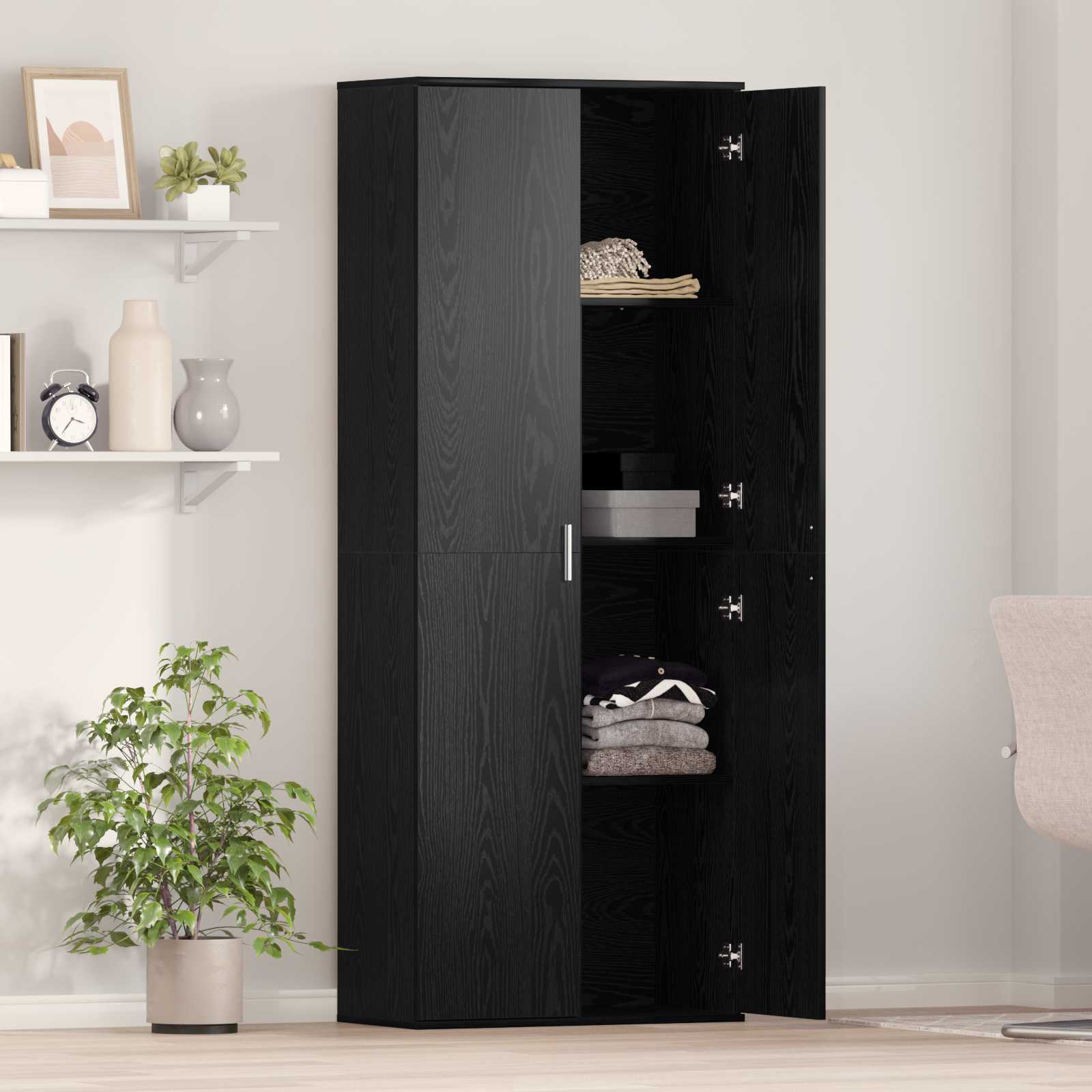 vidaXL Highboard Schwarz Eichen-Optik 70 x 33,5 x 180 cm Holzwerkstoff