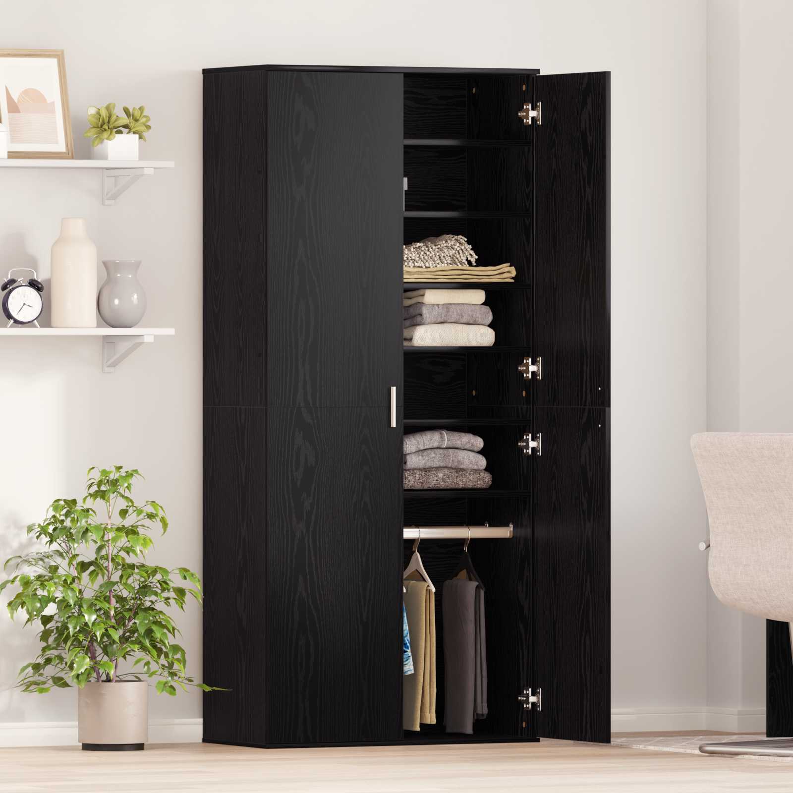 vidaXL Hochschrank Schwarz Eichen-Optik 80 x 39 x 178 cm Holzwerkstoff